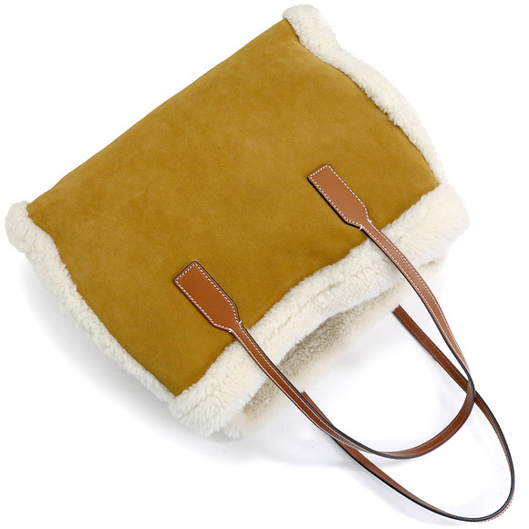 Gucci Tote Shoulder Bag Crossbody Suede Leather Shearling Brown - Picture 6 of 9